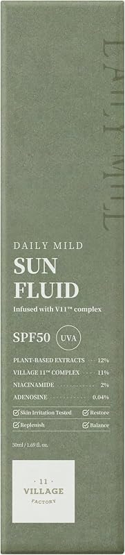 [VILLAGE 11 FACTORY] DAILY MILD SUN FLUID (50ml) Koreanische Hautpflege – Flüssige und leichte Sonnencreme – Schützt vor UV-Strahlung – hellt den Teint auf – spendet Feuchtigkeit – Anti-Aging — Foto 2 von 8