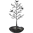 WELL-STRONG Jewelry Tree Necklace Earring Holder Modern Cute Bird Jewelry Stand for Women Girls Teen Black