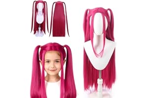 Anime Long Straight Grape Wig Halloween Cosplay Costume Wig Red Long Wig Twin Anime 2025 ponytail Straight braided wig long h