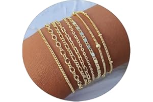 Sewyer Dainty Layered Bracelets for Women Simple 18K Gold Plated Bracelets Cuban Paperclip Beaded Thin Bracelet Set Cubic Zirconia Tennis Bracelet Women Jewelry Gifts