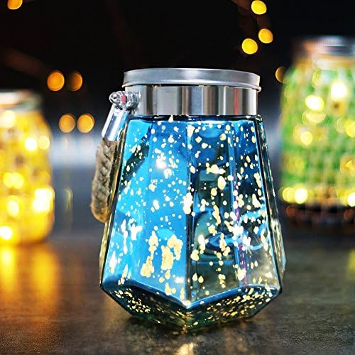 HOME MOST BLUE Waterproof Glass Decorative Jars with Starry LED String Lights (5.5" Tall Dodecagon Glass Jar, 5hr Timer) - Mason Jar Lights with Timer - Outdoor Battery Operated Lights Home Decor11751
