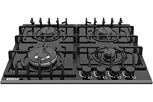 Empava 24" Gas Cooktop with 4 Italy Sabaf Sealed Burners NG/LPG Convertible Tempered Glass in Black Model 2020, 24 Inch
