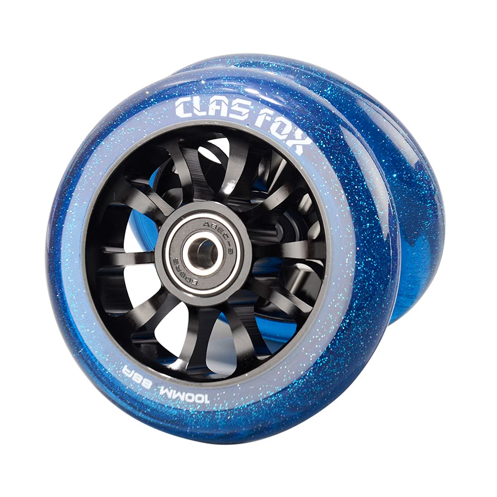 CLAS FOX Pro Stunt Scooter Wheels 100 mm One Pair with ABEC-9 Ball Bearings CNC Metal Core (2 Pieces) (Transparent Blue)