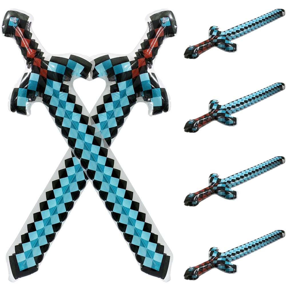 Photo 1 of Big 37'' Inflatable Pixel Craft Diamond Swords Pirate Party Favors, 6 Pack Blow Up Sword Knife Weapon Toys For Halloween Hawaii Carnival Cosplay Birthday Swimming Pool Summer Beach Video Game Supplies