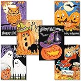 Happy Haunting Halloween Cards- Set of 12 Holiday Greeting Cards with Envelopes, 6 Designs with Sentiments, for Trick or Treating, Party Favors