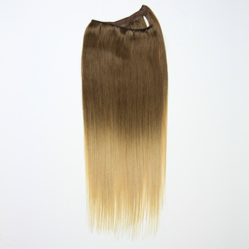 I&K 18” Onepiece QuickFit 100% Human Hair Extensions #T4/24-Dip Dye Chocolate Brown to Light Blonde 18 inches — image 1