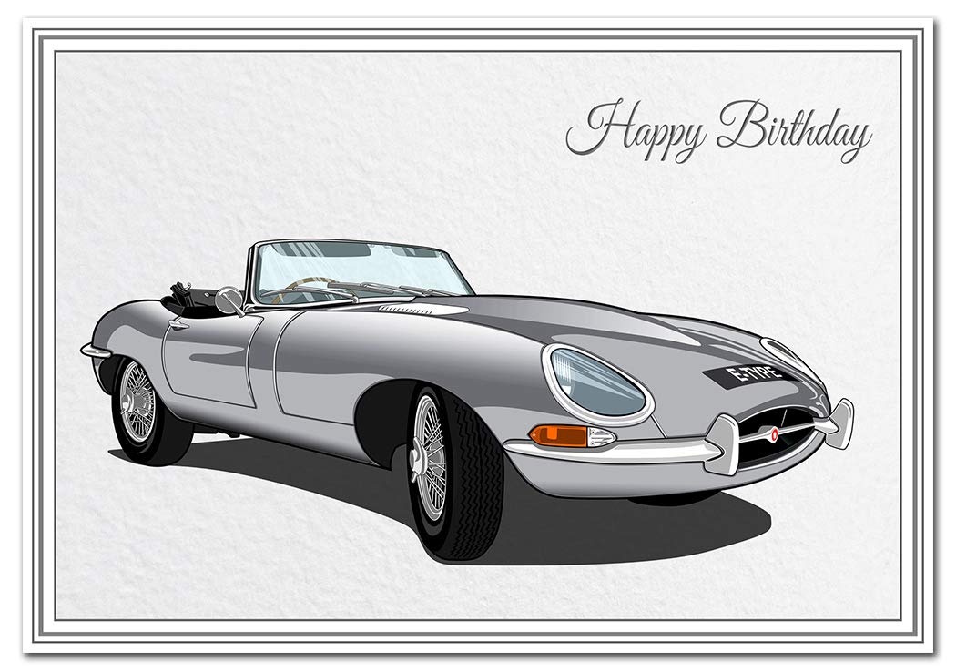 Felicitas Stunning Birthday Card - Classic E-Type Car - Unusual Unique Design - Exclusive Vector Artwork - Iconic and Vintage Cars - Modern Realistic Digital Art - Special Range of Cards