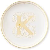 LIFVER 5.25" Ceramic Jewelry Tray, Gold Rim Trinket Dish Jewelry Catchall for Rings, Earrings, Bracelets, Mini Jewelry Bowl for Dresser, Nightstand, Home, Thanksgiving Day Gift for Women (K)