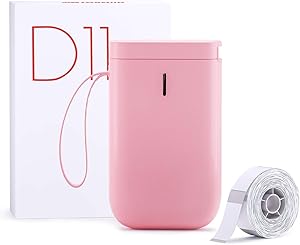 NiiMbot D11 Label Maker Machine Portable Sticker Printer with Tape, Wireless Technology and 1 Roll Transparent Label Paper for Home & Office Organization (Pink)