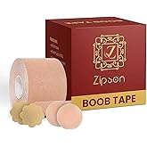 ZIPSON Boob Tape Kit - Boobtape for Breast Lift with Petals and Covers, Breathable Sticky Adhesive Bra Tape, Push Up Boobtape for Large Breasts A-G Cup Beige