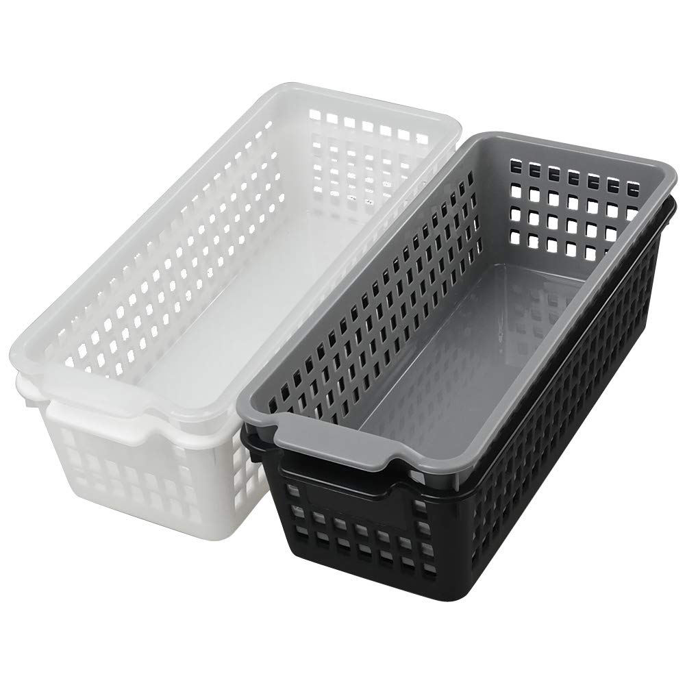 Annkky 4-pack Plastic Storage Baskets, Slim Storage Baskets with Handle