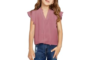 DOKOTOO KIDS Girls Cute Ruffle Short Sleeve T Shirts Casual V Neck Chiffon Blouse Tops 6-15 Years