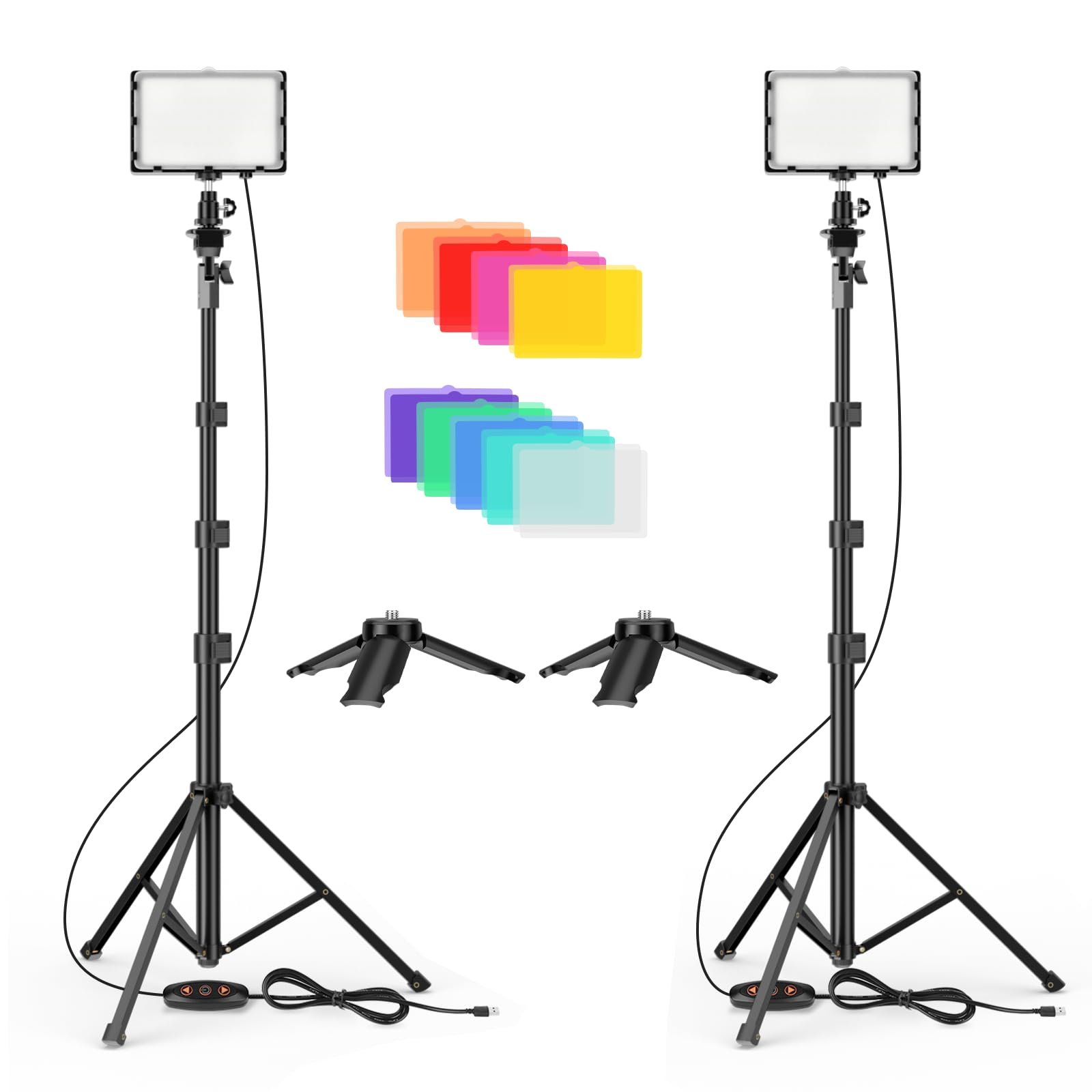 EMART LED Video Light 11 Brightness/4 Color Filters Dimmable Photography Continuous Table Top Lighting, Adjustable Tripod Stand, USB Portable Fill Light for Photo Studio Shooting