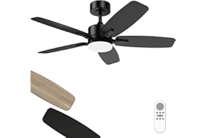 Hisummer 42 Inch Ceiling Fan with Light and Remote, Small Modern Black Ceiling Fans, 5-Blade Indoor/Outdoor Farmhouse Ceiling Fan with Lights for Bedroom, Living Room, Patio