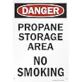 SmartSign - U9-2344-NA_10x14 "Danger - Propane Storage Area, No Smoking" Sign | 10" x 14" Aluminum Black/Red on White
