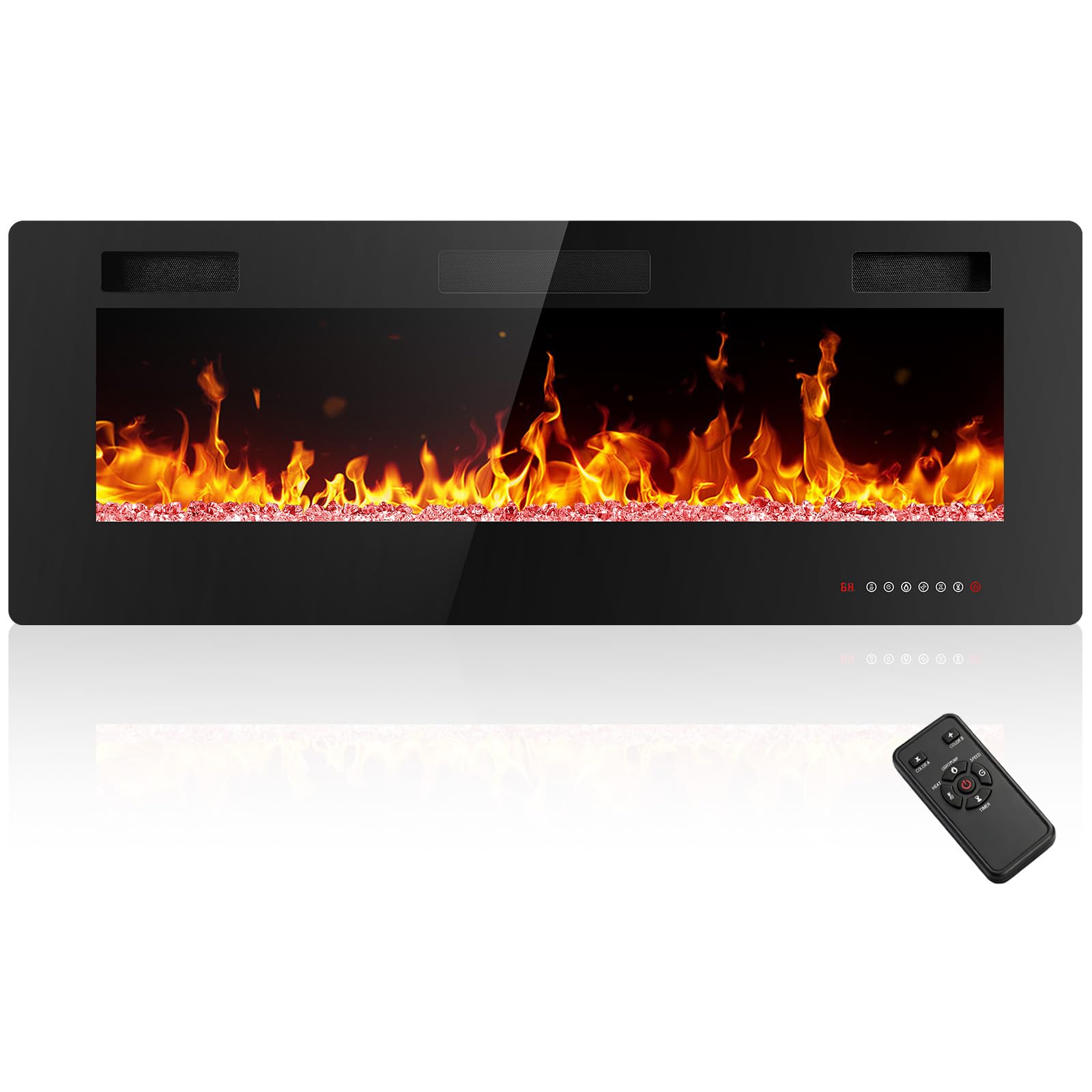 Electactic Electric Fireplace 50 inch Ultra Thin, Recessed and Wall Mounted Electric Fireplace with Remote Control, Fireplace Heater, Timer, Adjustable Flame Color, 750w/1500w, Black Image