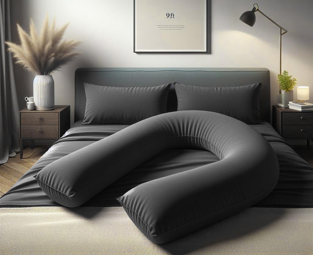 Velvet Stitch U Cover 9FT Polycotton U Shaped Back Support Maternity Pregnancy U Pillow Cover Only Full Body Warm Cosy (Grey)