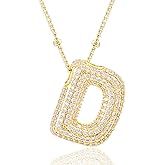 CCINPPY Letter Necklace, 14k Gold Plated Bubble Balloon Dainty Necklace for Women, Chunky Initial Charm Pendant Name Necklace Personalized