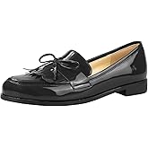 LEMUTISME Women's Trendy Patent Leather Comfort Casual Closed Round Toe Slip On Bow-Knot Dress Flat Loafers Pump Shoes with Tassal