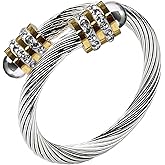 Chukiyard Twisted Cable Wire Rings for Women Stainless Steel Adjustable Ring Open Cuff Design Fits 70-90mm Fingers Cable Chain Cubic Zircon with Steel Balls