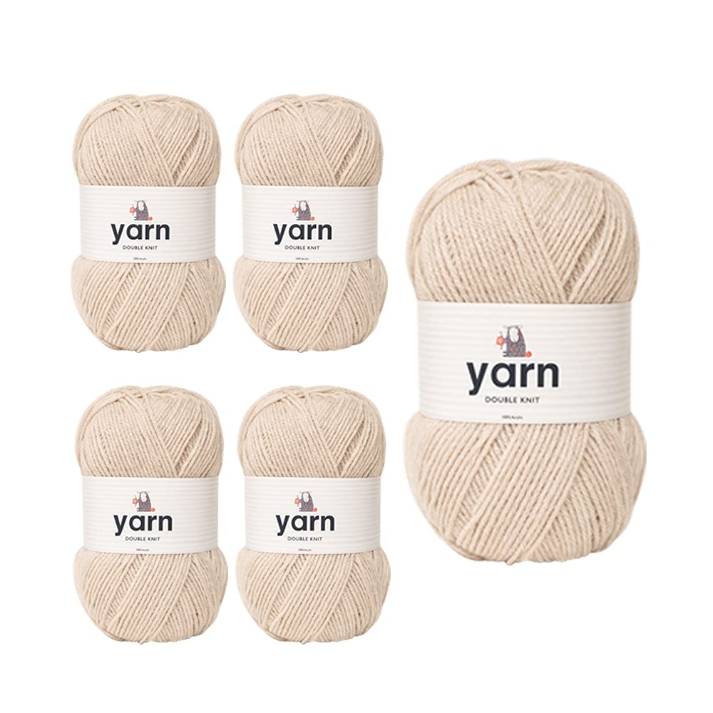 Korbond DK Beige Yarn - 5 x 100g Acrylic Wool - Lightweight, Hypoallergenic & Durable Double Knit Crochet Yarn Knitting Wool (1450m Total)