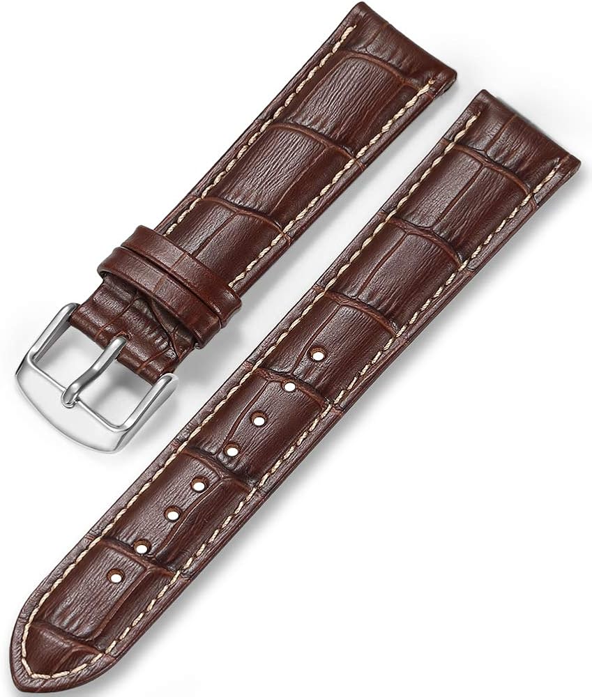 Leather Watch Strap 18mm 19mm 20mm 21mm 22mm 24mm Black Brown Embossed