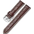 iStrap Leather Watch band Alligator Grain Calfskin Replacement Strap Stainless Steel Buckle Bracelet for Men Women-18mm 19mm 20mm 21mm 22mm 24mm-Black Brown