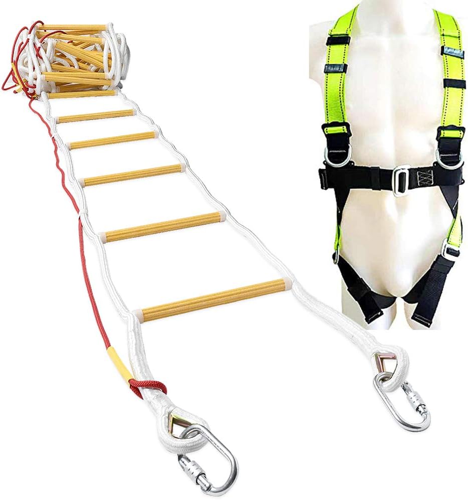 Rope Ladder Fire Escape for 3-4 Story Homes 32 ft (10 m) Flame Resistant Unique Emergency Fire Ladder with Spring Hooks - Image 3