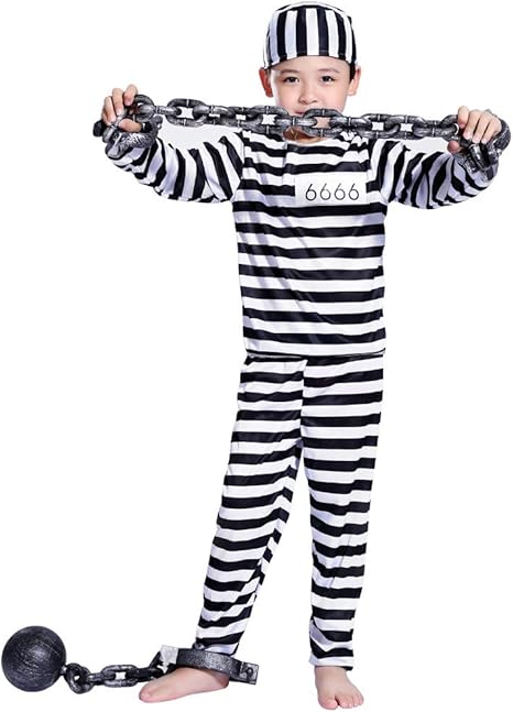 Amazon Ymgot ハロウィン 仮装 子供 囚人 コスプレ 囚人服 犯人 コスチューム 衣装 Xl 130 140cm キッズコスチューム おもちゃ