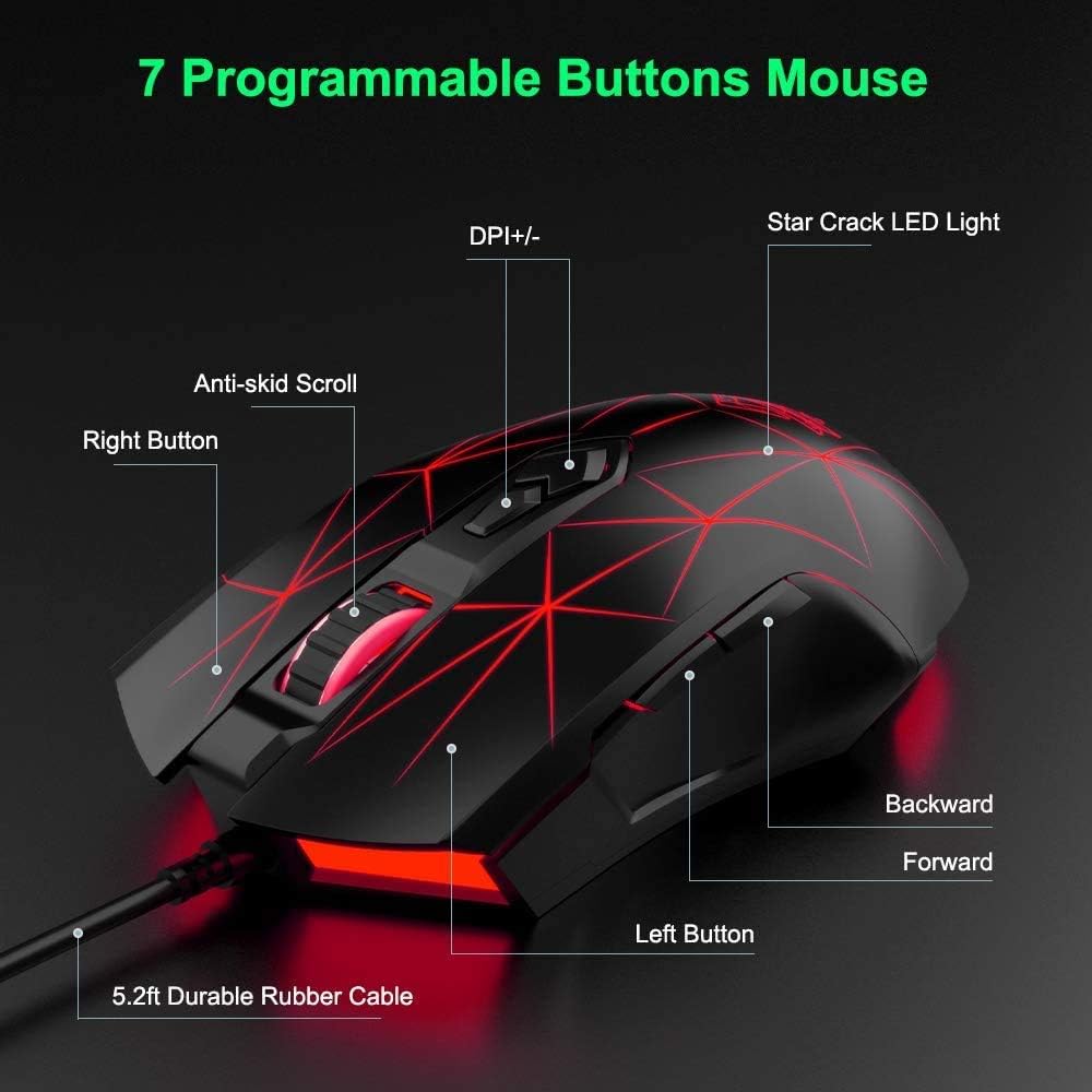 LexonElec Wired RGB Gaming Mouse, 2500 DPI 7 Buttons, Ergonomic LED Backlit USB Gamer Mice Computer Laptop PC - Image 4