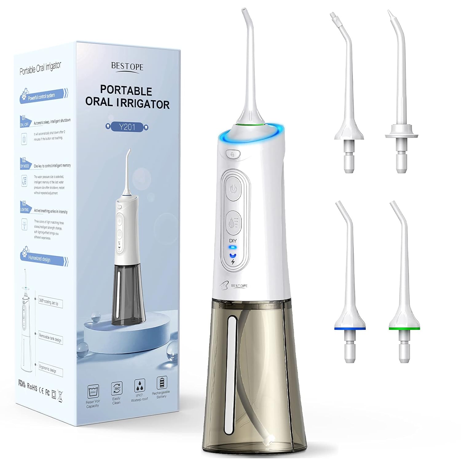 BESTOPE Water Flosser for Teeth Cordless Water Flossers Dental Oral Irrigator with DIY Mode 4 Jet Tips, IPX7 Waterproof, Portable and Rechargeable for Home&Travel : Beauty