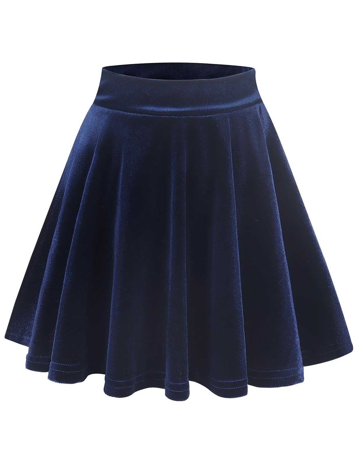 Photo 1 of Noomelfish Girls Velvet Stretch Mini Flared Pleated Skater Skirt, Navy Blue, Size 11-12 Years