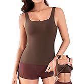 V FOR CITY Women Built in Bra Tank Top Ribbed Square Neck Camisole Tops Summer Cami Shirts