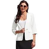 Hobemty Women's Collarless Blazer Business Work 3/4 Sleeve 1 Button Suit