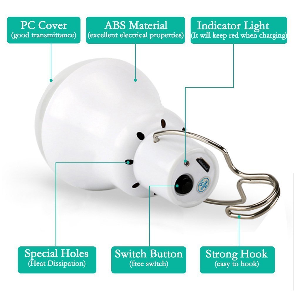 Light Sensor Solar Bulb for Outdoor, PRODELI Portable LED Light Dusk to Dawn Solar Lamp Auto On/Off for Indoor Outdoor Camping Tent Fishing Hiking Chicken Coop Garden Shed Farm Lighting [150LM 1600mA]