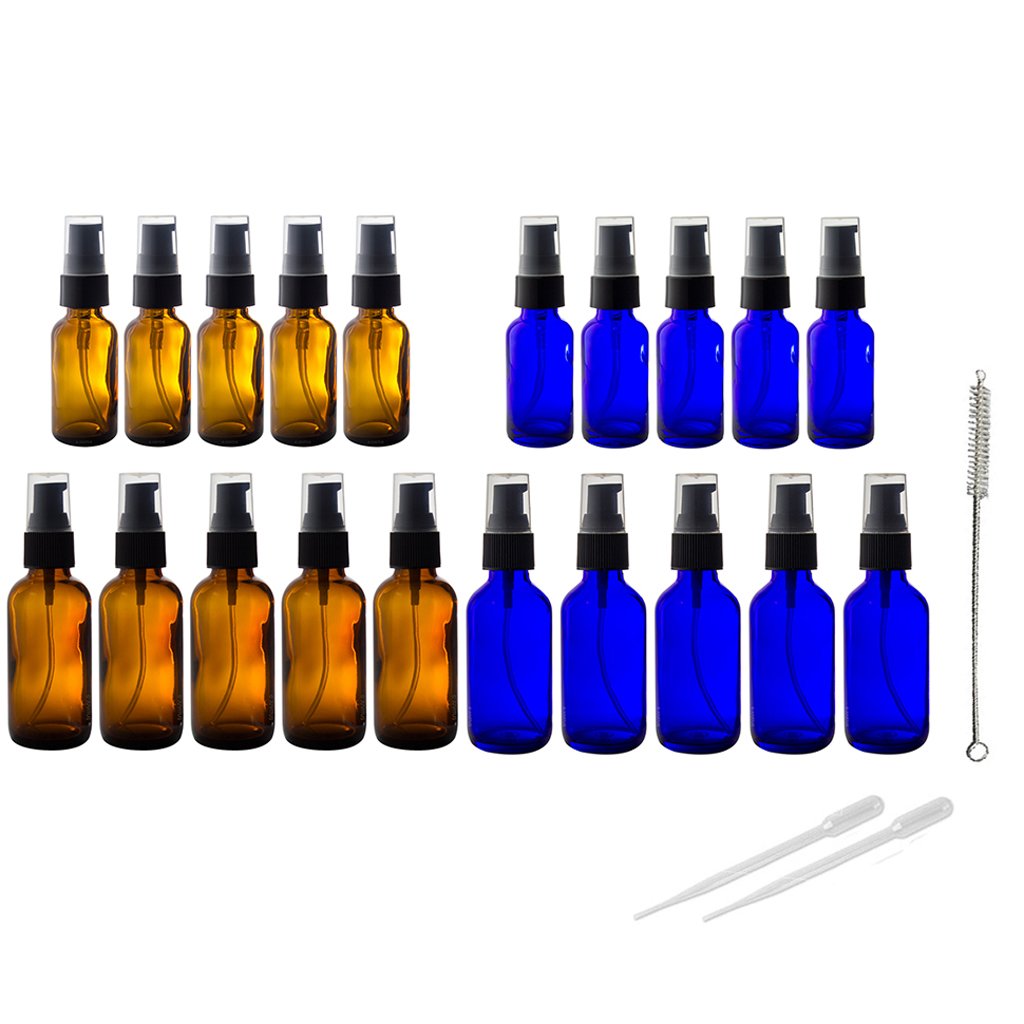 Download Amber Cobalt Blue Glass Bottles Treatment Pump 20 Pcs Set Kit Includes 5 1 Oz