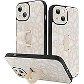 KANGHAR for iPhone 14 Case White Leopard Print Pattern Cute Cheetah Wristband Stand Phone Cover for Women Girls Men Shockproof Slim Protective Cover for iPhone 14 6.1 Inch