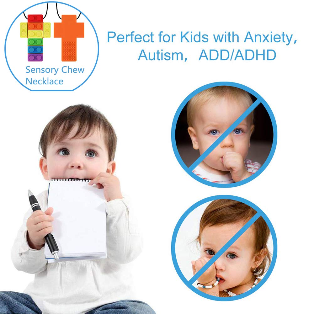 Sensory Chew Necklace,KEFU Rinbow Color Silicone Chew Pendant Training and Development Fidget Toy Chewing Necklace for Teething Babies, Autism ADHD SPD, Oral Motor, Anxiety, Autistic Children