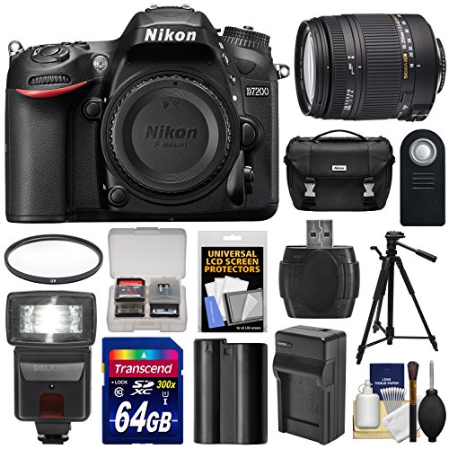 Nikon D7200 Wi-Fi Digital SLR Camera Body with Sigma 18-250mm OS Lens + 64GB Card + Battery & Charger + Case + Tripod + Flash Kit Nikon D7200 Wi-Fi Digital SLR Camera Body with Sigma 18-250mm OS Lens + 64GB Card + Battery & Charger + Case + Tripod + Flash Kit