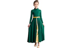 Sanmsoner Girls Praise Dance Dress Long Sleeve Worship Church Dancewear Liturgical High Neck Costume,Upper Lining