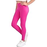 MEJING Girls Crossover Yoga Pants, Kids Athletic Leggings with Pockets, Teen Girls Dance Running Workout Leggings