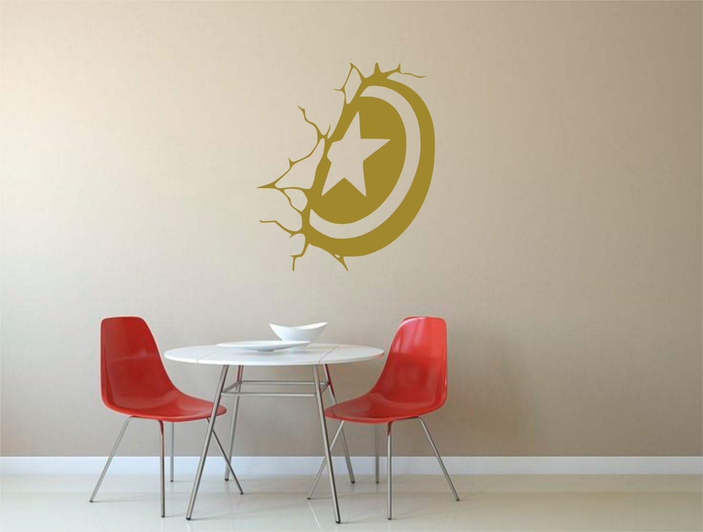 Captain America's Shield Marvel Wall Art Decal SU5 (Large: 57cm - 76cm, Gold)