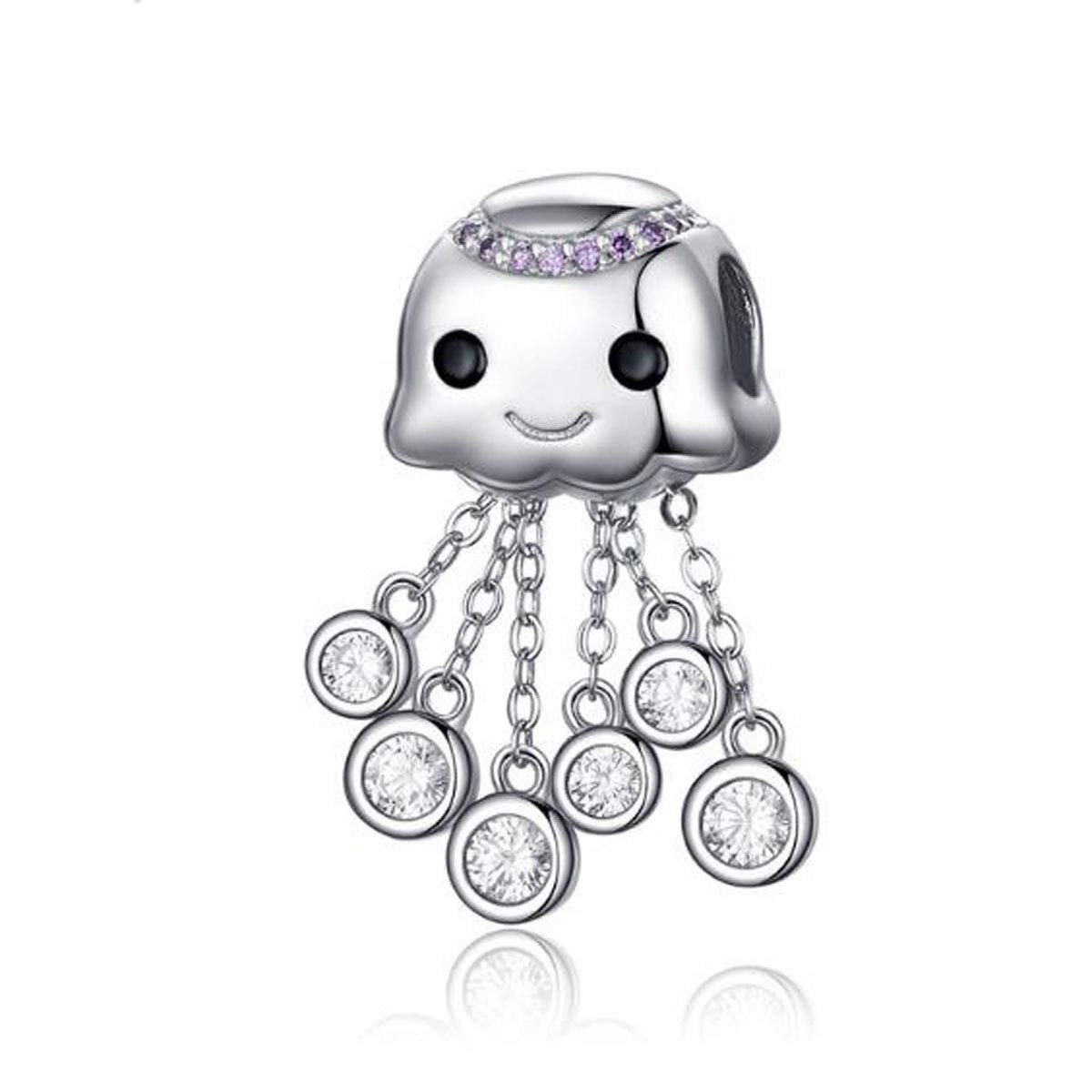 MEETCCY Lovely Animal Charm Bead 925 Sterling Silver Marine Flying Animals Charms For Bracelets Or Necklaces (Octopus)