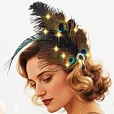 GORTIN 1920s Flapper Headpiece Light up Roaring 20s Feather Headband Art Deco Peacock Feather Hair Accessories for Women