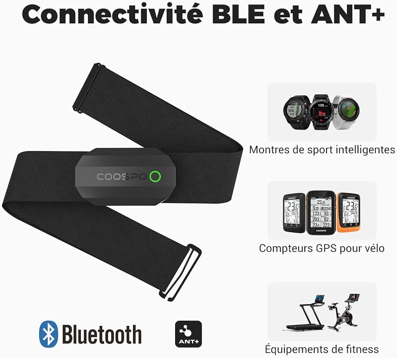 H808S Capteur de Fréquence Cardiaque Bluetooth5.0 Ant+, Cardio Fréquencemètres ECG/EKG, Étanche IP67, Compatible avec Wahoo, Strava, Adidas, Coosporide, Polar Beat, Kinomap