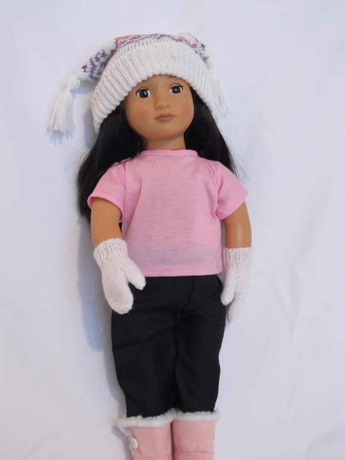 Winter holiday outfit with boots and mittens to fit 18″ dolls like