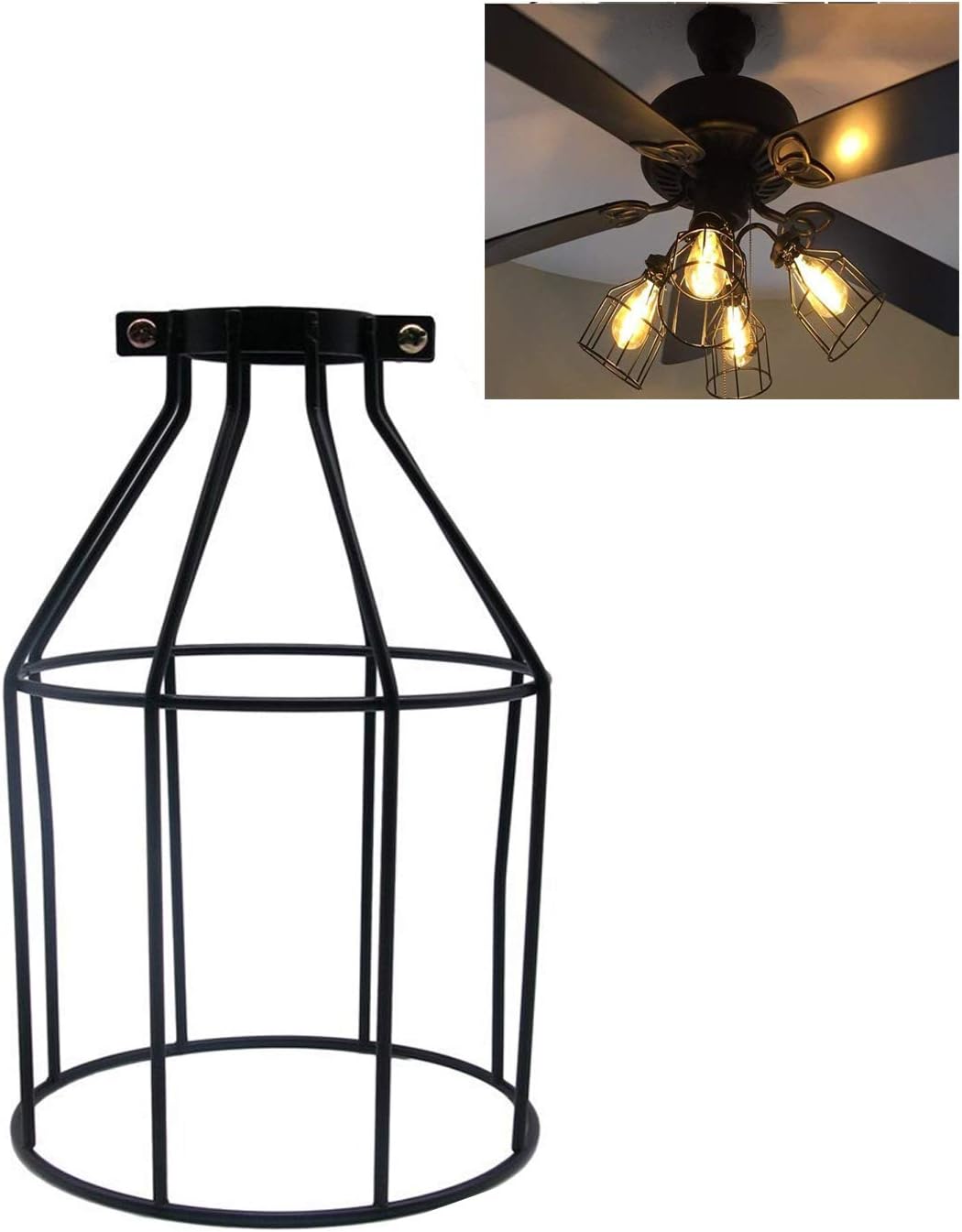 Velidy Vintage Lampshade, Velidy Industrial Retro Metal Bird Cage Lamp Guard Open Style Black Pendant Wire Lamp/Light Guard Cage Lampshades - 4.7“Dia