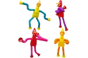 Anditoy 4 Pack Screaming Easter Chick Suction Cup Pop Tubes Toys Sensory Toys for Kids Boys Girls Toddlers Easter Basket Stuffers Gifts Party Favors
