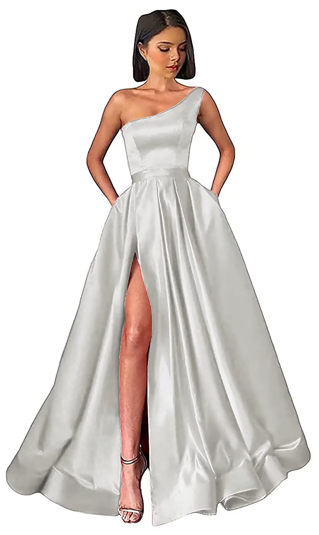 Bxqmzl Silver Satin Prom Dresses Long Ball Gown for