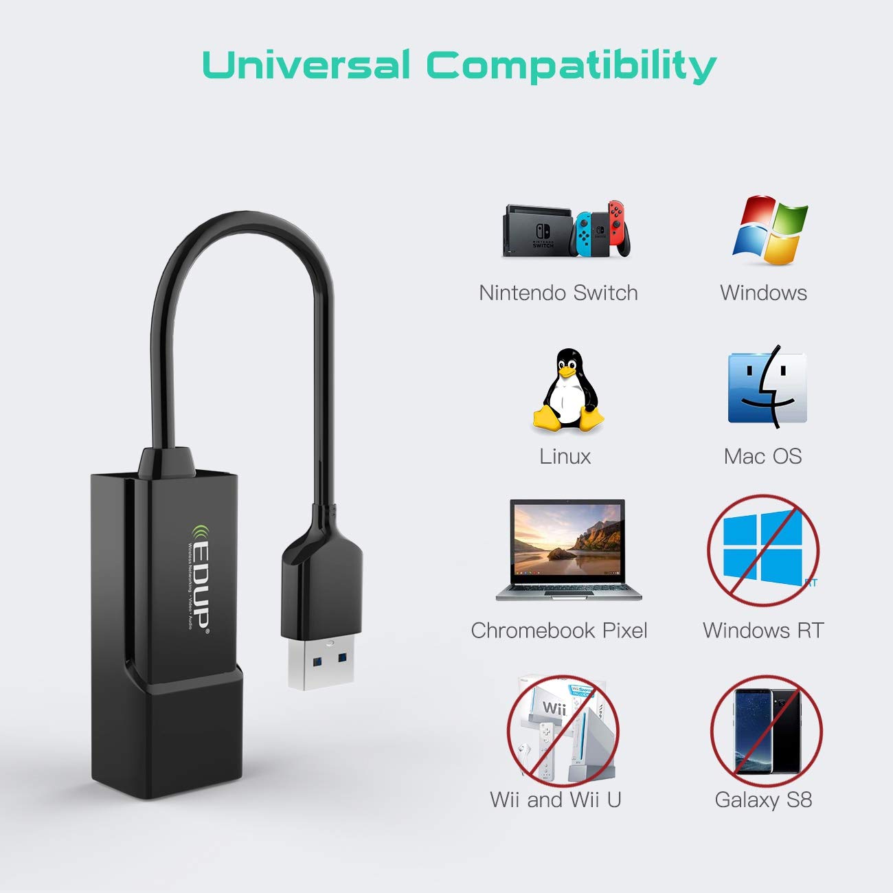 EDUP Network Adapter USB 3.0 to Ethernet RJ45 LAN Gigabit Adapter for 10/100/1000Mbps Ethernet Supports Nintendo Switch Asix AX88179 Chipset